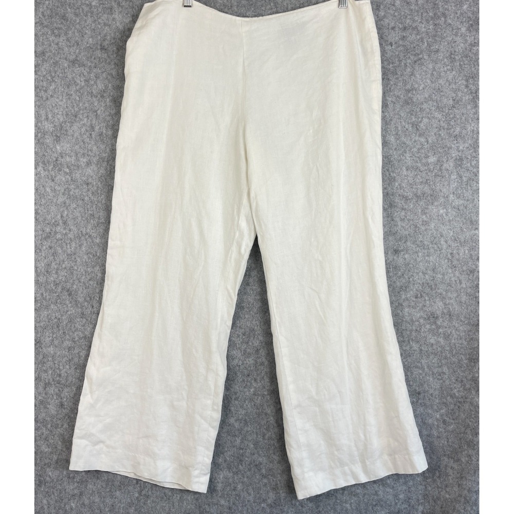 Lauren Ralph Lauren Linen Pants Womens 16 White Wide‎ Leg Lined Coastal Minimal